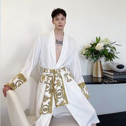 Men's Trench Coats Style Windbreaker Streetwear Vintage Jacket Satin Jackets Long Male Nightgown Cardigan Coat Korean Man Spring 230417