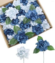 Decorative Flowers Dusty Blue Artificial 25pcs Gardenia With Stem For Wedding Centerpieces Bridal Shower R Decorations DIY