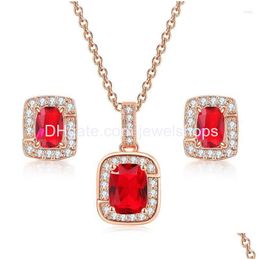 Orecchini Collana Set di gioielli di lusso per donne Eleganti accessori per matrimoni in oro rosa in oro rosa Dropship Dropship Drop Deli Dhxuq