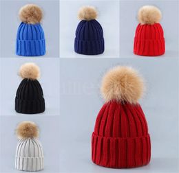 Fashion Fur Pom Poms hat For Women Winter Knitted Beanies Cap Thick Woman Skullies Beanie Caps DF321