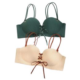 Bras Fashion Stripe Sexy Bras Bandage Push Up Lingerie Women Bra Comfortable Wireless Adjusted Bralette Girl Underwear Intimates P230417