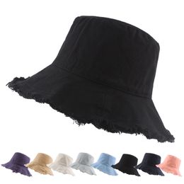 Designer Foldable Canvas Bucket Hat Rough Edge Fashion Adult Ladies Summer Cotton Fishing Cap Wide Brim Bamboo Hats Womens Beach Sun Visor Solid Color