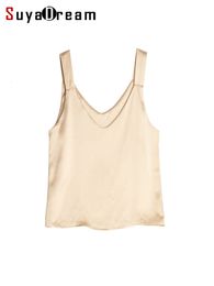 Camisoles Tanks SuyaDream Women Silk Camisole 100%Pure Silk Simple Chic Camis Spring Summer T shirts Black White 230418