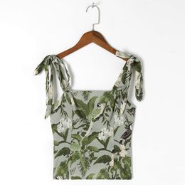 Camisoles Tanks Summer Camisole Chiffon Tops Women Beach Style Tropical Print Crop Top Straight Neck Sleeveless Sexy Tie Strap Cami Top 230418