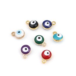 20 PCs Enamel Evil Eye Charms Zinc Based Alloy Religious Round Charms Gold Color Silver Color For DIY Jewelry Making 9*7mm Fashion JewelryCharms lot charm eye gold