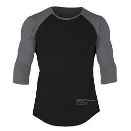 Men's T-Shirts Men's T-Shirts Men Casual Skinny T-shirt Cotton Shawl Sleeve Shirts Gym Fitness Bodybuilding Workout Patchwork Tee Tops Male Crossfit Clothing 230418