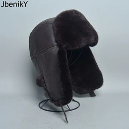 BeanieSkull Caps Arrival Winter Russian Man Woman Natural Full Pelt Rex Rabbit Fur Hats Luxurious Sheep Skin Leather Cap Real Bomber Hat 231117