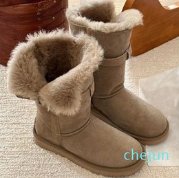 Womens Snow Boots Luxury Designer Classic Heel Letter Leather Buckle Reversible Two Wear Knight Boots Thick Bottom Anti Slides Brand Ladies Winter Boots