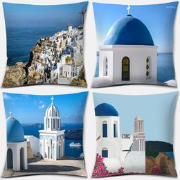 Pillow 45x45cm Greece Santorini Series Pattern Cover Print Pillowslip Sofa Chair Home Decoration