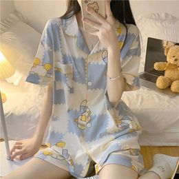 Women's Sleepwear Korean style Summer women's Pyjamas short two-piece cartoon printed home clothes cute Pyjamas Short Sleeve Sleepwear Loungewear 230418