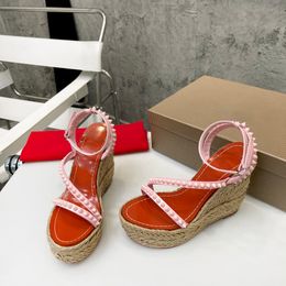 Spiked heel sandals Woven sole punk Solid color lambskin platform designer Factory footwear with box