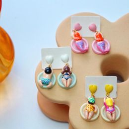 Stud Earrings Exaggerated Cute Mermaid Swimming Cartoon Boys And Girls Heart Resin Hand Made For Women Unusual Ear Accessories