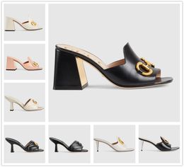 Sandals for women fashion leather Dance shoe designer slipper sexy party heels Suede Lady Metal Belt buckle Thick Heel Woman shoes Large size 35-42 With box