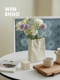 Vases WENSHUO CRINK Paper Bag Vase Flower Vase for Home Decor Large Vase for Flower Arrangement Y23
