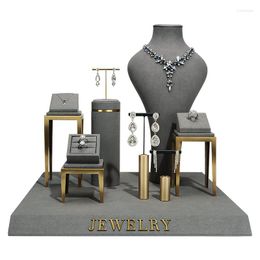 Jewelry Pouches Display Props Gray Combination Suit Metal Microfiber Earrings Rack Necklace Neck