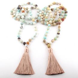 Fashion Bohemian Tribal Beige Tassel Yoga Jewellery Amazonite Stone Buddha Necklace For Women Lariat Necklaces Fashion JewelryNecklace Jewellery Accessories