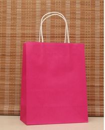 Whole 40PCSLOT Multifunction rose pink paper bag with handles21x15x8cm Festival gift bag good Quality shopping kraft4241645