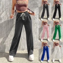 Women's Pants Capris Winter Lace Up Pants Women Velvet Wide Leg Pants High Waist Straight Pant Korean Loose Sweatpants Warm Long Trousers 230417