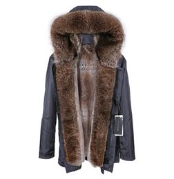Men's Down Parkas Rabbit fur lined bomber jacket men's natural winter coat locomotive real leather raccoon parker 231117