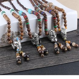 Pendant Necklaces Vintage Nepal Buddha Necklace Bohemian Wood Beads Long Sweater Chain Statement Bijou For Women Jewellery