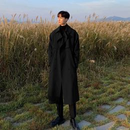 Men's Wool Blends 2023 Brand Spring Trench Korean Fashion Overcoat for Male Long Windbreaker Streetwear Men Coat Outer Wear Clothing 231118
