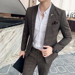 Men's Suits Blazers Blazer Pants High-end Brand Formal Business Plaid Mens Suit Groom Wedding Dress Solid Color Stage Performance Tuxedo S-7XL 231118