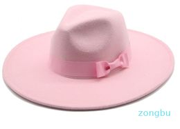 Wool Felt Fedora Hats With Bow Belts Women Men Big Simple Classic Jazz Caps Solid Color Forma