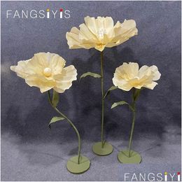 Faux Floral Greenery Wedding Paper Flower Pvc Pipe Iron Base Shelf Stage Road Lead Fake Flowers Decoration Home Ornaments Window P Dhde9