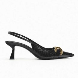 Nxy Sandals Women Black Studded Heeled Slingback Pumps Summer Animal Print Heels Pointed Toe Stiletto Shoes Wedding 230406