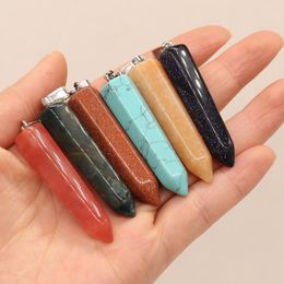 Pendant Necklaces 1pc Natural Stone Charms Faceted Rectangle Shape For Jewellery Making DIY Necklace Earrings Accessories 12x52mm