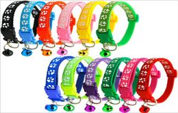 12styles Dog Puppy Cat Collar Breakaway Adjustable Cats Collars with Bell Bling Paw Charms pet decoration supplies YYA3847577254