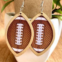 Sports Fan Ball Shape Wooden PU Leather Dangle Earrings Basketball American Football Pendant Earrings For Women Girls Wholesale
