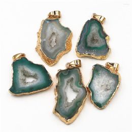 Pendant Necklaces Natural Stone Brazilian Electroplated Edged Slice Open Green Agates Geode Pendants Drusy Druzys For Necklace Jewelry