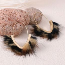 New Handmade Mink Hair Hoop Earrings for Women Girls Winter Autumn Round Warm Fur Plush Big Circle Earrings Party Jewelry