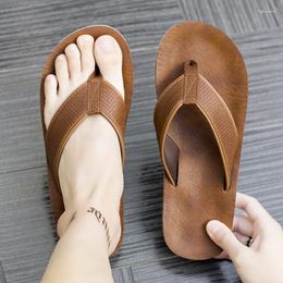 Slippers Casual Shoes Men Outdoor Soft Spring Summer Men's Leather Flip Flop Clip Beach Large Size 39-46