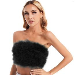 Women's Tanks Women's Sexy Sleeveless Cropped Tube Top With Feather Solid Strapless Mini Camisole Crop Cute Nightclub Party Clubwear