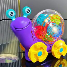 Diecast Model Electric Toy Rotating Universal Snail toon Ransparent Gear with Cool Light Music Projection Lamp s Gifts 230417