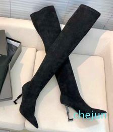 Opyum Over-the-knee Boots Point-toe Winter Knee-high Leather Boot High Heels Brand Walking Elegant Booties