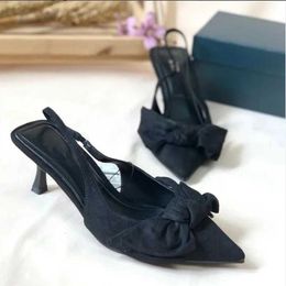 Nxy Sandals Womens Red Pumps Summer Woman Black Bow High Heels Elegant Slingback Lady Plus Size Heeled 230406