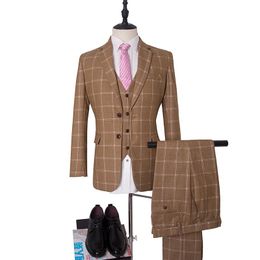 Men's Suits & Blazers Check For Men 3 Piece Wedding Suit Custom Made Vintage Plaid Costume Homme Business