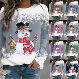 Women's T-Shirt Autumn Winter Women's T-shirt Christmas Snowman Y2K Print Long-sleeved Stitching Loose Casual Round Neck Pullover Shirt Top 230418