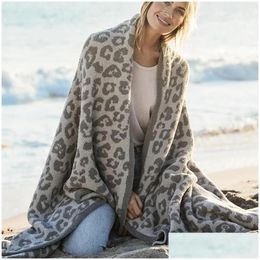 Blankets Half Wool Sheep Blanket Knitted Leopard Plush Dream Drop Delivery Home Garden Textiles Dhajg