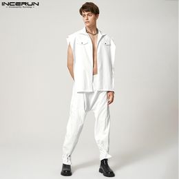 Men's Tracksuits INCERUN Fashion Men Sets Solid Loose Sleeveless Open Stitch Shirt Irregular Pants 2PCS Streetwear Men Casual Suits S-5XL 230418