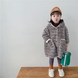 Jackets Girl Hooded Striped Winter Fleece Warm Thick Toddler Kids Clothes Children Jacket For Baby Girls Outerwear Coat