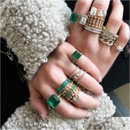 Band Rings Zirconia Wedding Rings For Women Fashion Creative Design Green Crystal Ring Drop Delivery Jewellery Ring Dhgarden Ot6Ep