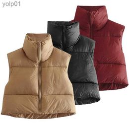 Women's Down Parkas Puffy Vest Women Zip Up New Stand Collar Sleless Lightweight Padded Cropped Puffer Quilted Vest Winter Warm Coat JacketL231118