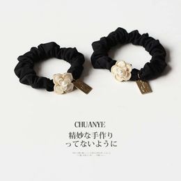 Premium Sense Ins Style French Camellia Small Intestine Loop, Leather Band, Female Tie, Ponytail, Headband, Hair Accessory