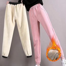 Women's Pants Capris Women Winter Thicken Fleece Pants Stretch Lace-Up Leggings Gym Sport Sweatpants Warm Lambwool Solid Colour Female Casual Trousers 231117