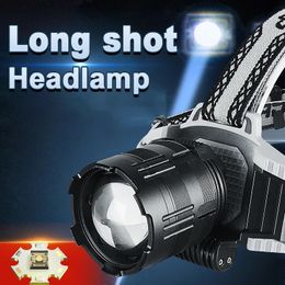 Headlamps Super LED Powerful Headlamp USB Rechargeable Head Flashlight 1500m Headlight Zoom Limps Long Lens Fishing 231117