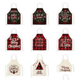 Aprons Creative Christmas Printed Women Kitchen Aprons Waterproof Cooking Oil-Proof Cotton Linen Antifoing Chef Drop Delivery Home Gar Dhfzb